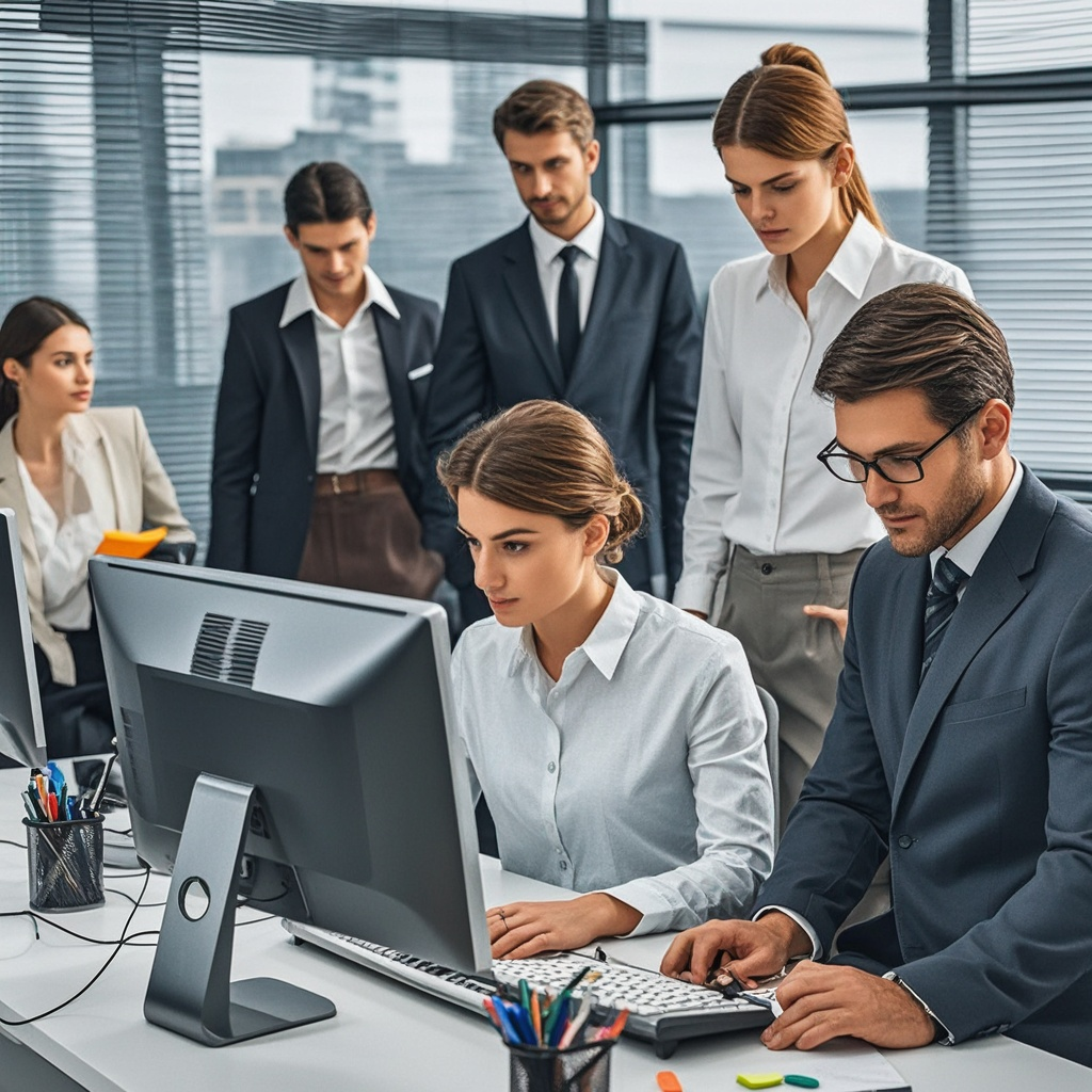 Our team working in the office